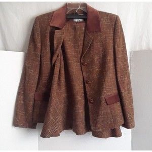 Skirt and Jacket-Velour Trim-Tortoise Round Buttons-Lined-Woven